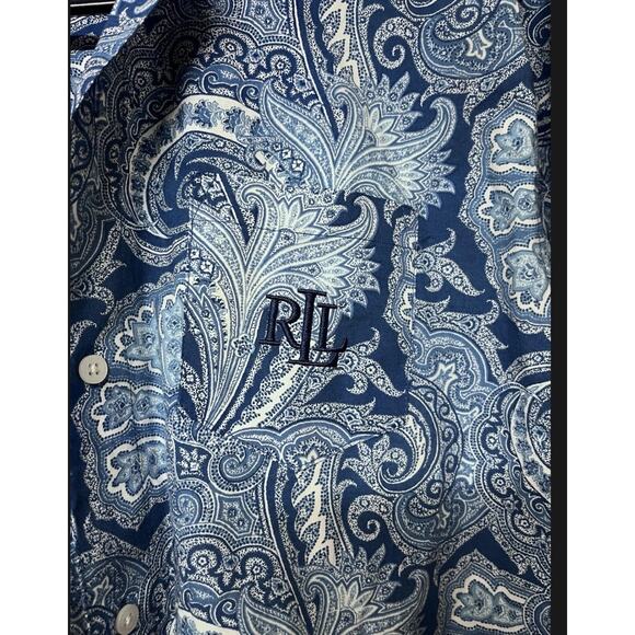 Lauren Ralph Lauren Dress BLUE Paisley Button Down Shirt Dress Oversized SMALL - Picture 7 of 12